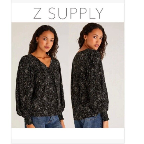 NWT Z Supply Miriam Dot Blouse SMALL Black Top - Picture 2 of 7